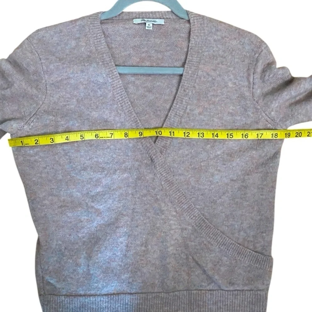 Madewell Faux Wrap Coziest Yarn Pullover Heather Boysenberry V Neckline Sweater